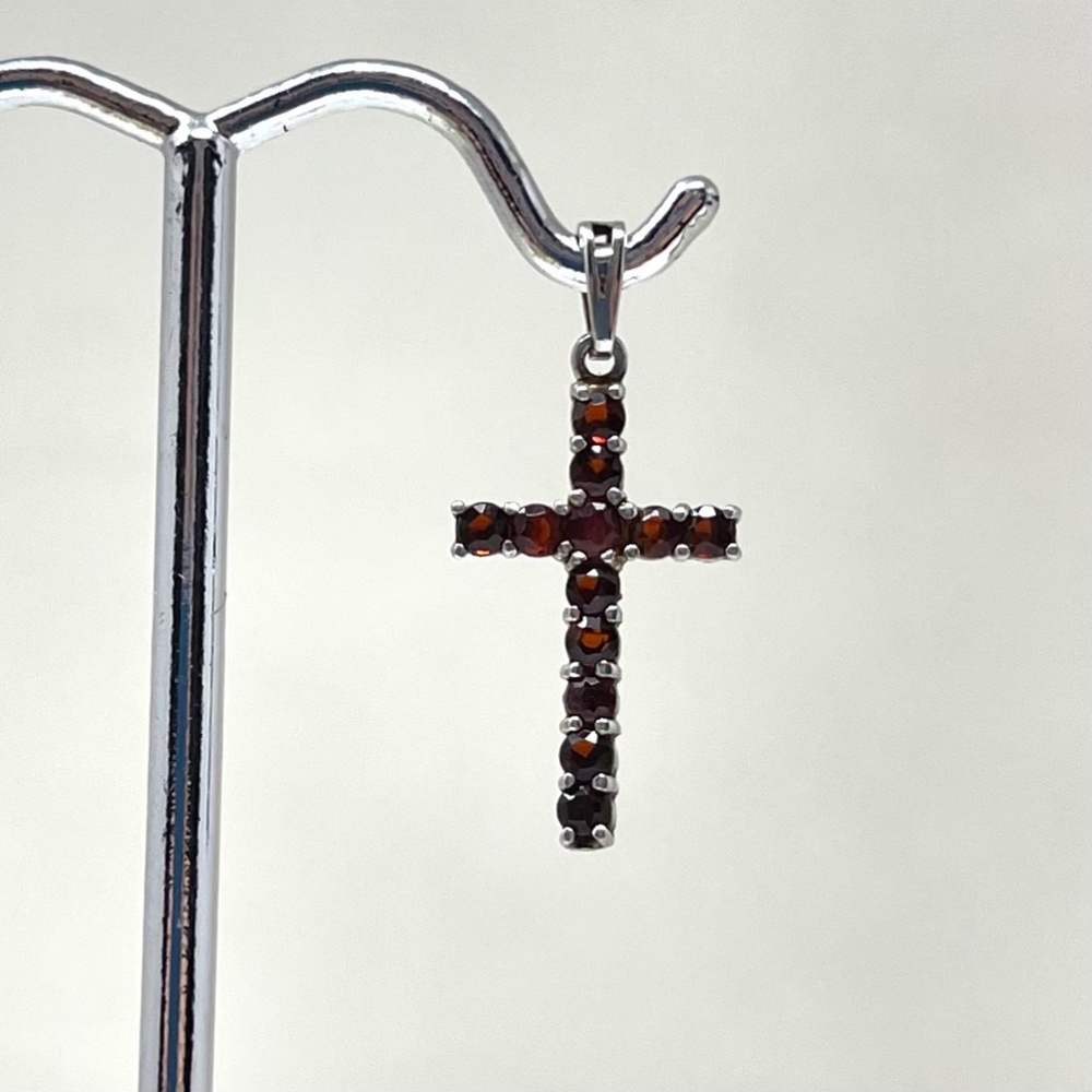 Sterling Silver & Garnet Cross Pendant